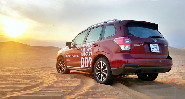 Đánh giá xe Subaru Forester 2016 có đuôi xe với cánh gió thể thao.