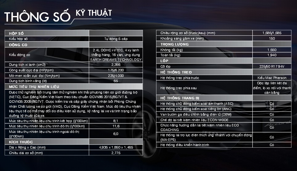 Thông số kỹ thuật xe Honda Accord sang trọng Thông số kỹ thuật xe Honda Accord sang trọng.