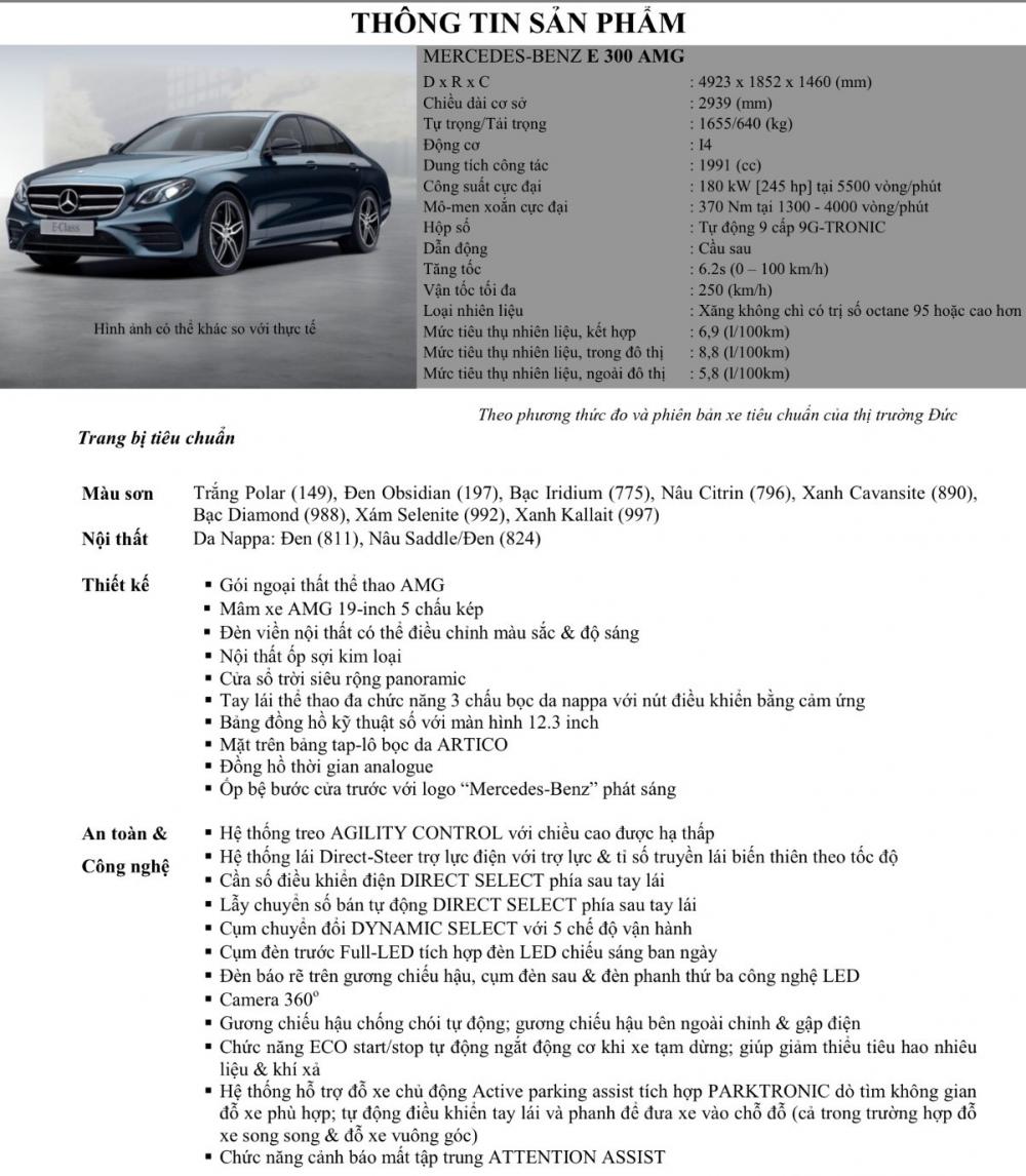 Bảng thông số kỹ thuật Merc E300 AMG 2018 Bảng thông số kỹ thuật Merc E300 AMG 2018..