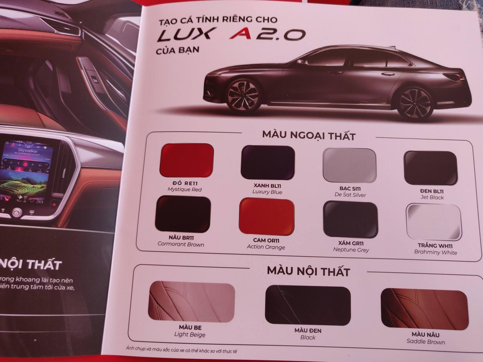 VinFast LUX A2.0 có bao nhiêu màu ngoại thất?.