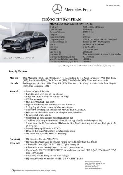Thông số kỹ thuật Mercedes-Benz Maybach S450 2018 tại Việt Nam Thông số kỹ thuật Mercedes-Benz Maybach S450 2018 tại Việt Nam..